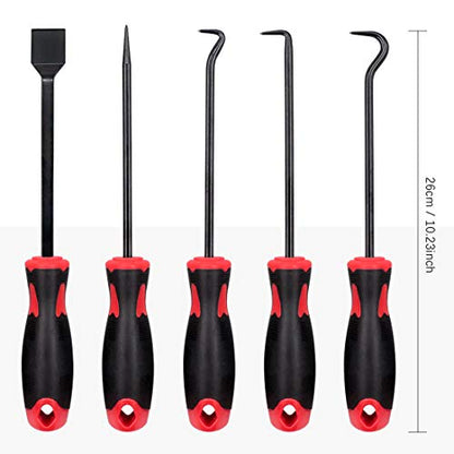 Swpeet 9Pcs Long Hook Set with Magnetic Telescoping Tool Kit, Precision Scraper Gasket Scraping Hose Removal Puller Hook Perfect for Automotive and Electronic Tools