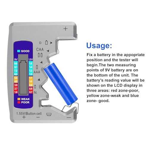 UMLIFE 2PACK BT-886 Battery Tester Checker BatteryTester for Battery C D 9V AA AAA 1.5V -Silver - color: 2PCS BT-886 Sliver