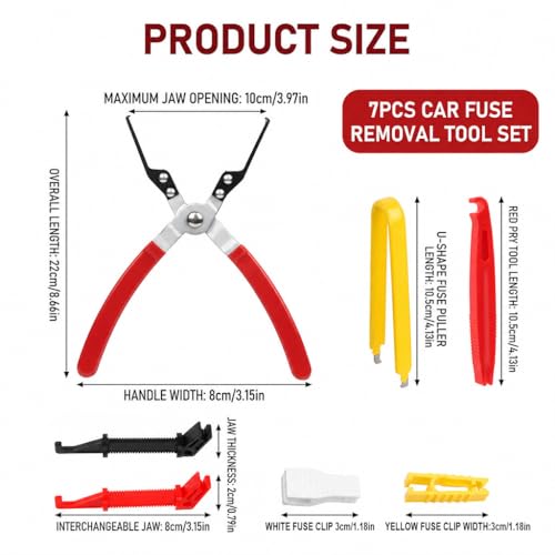 7PCS Relay and Fuse Puller Tool Set, Heavy Duty Automotive Pliers | For removing car fuses and relays, Non-slip electrical removal kit for tight spaces