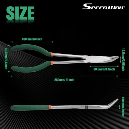 SPEEDWOX Long Reach Bent Nose Pliers 11 Inches 45 Degree Intermeshed Teeth Precision Fine Pliers for Hard to Reach Narrow Spaces High Leverage Reduce Efforts Non-slip Handle - style: 45°Bent Nose Pliers