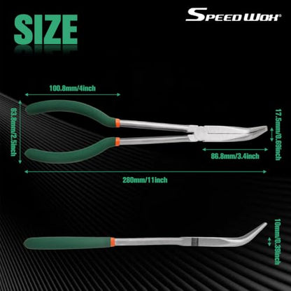 SPEEDWOX Long Reach Bent Nose Pliers 11 Inches 45 Degree Intermeshed Teeth Precision Fine Pliers for Hard to Reach Narrow Spaces High Leverage Reduce Efforts Non-slip Handle - style: 45°Bent Nose Pliers