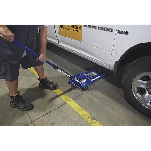 Strongway 3-Ton Long-Reach Low-Profile Professional Floor Jack | Access for lowered vehicles, Professional garage service, Stable lifting, Controlled positioning, Shop-ready construction - style: Low profile