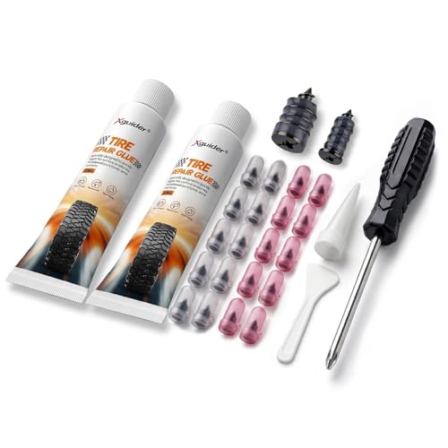 Tire Repair Glue Kit 100ml + 20pcs 2-Size Rubber Nail Plug, Fast Drying Waterproof Black Rubber Cement, Heavy Duty Emergency Tire Repair for Car Motorcycle SUV Truck ATV Tractor - style: 50ml×2 + 20 nails
