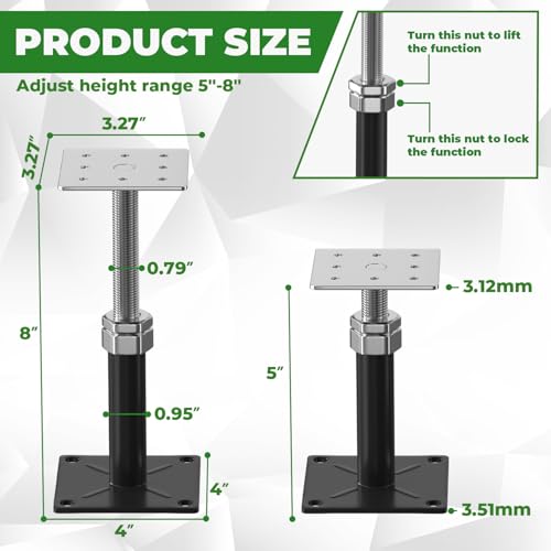4PCS House Joist Jacks for Leveling, 5" - 8" Height Adjust Range, Adjustable House Floor Jacks for Lifting, Telescoping Screw Jacks for Temporary Support - 11000 lbs Max Load Capacity - size: 5-8in Black