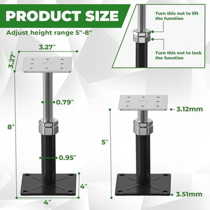 4PCS House Joist Jacks for Leveling, 5" - 8" Height Adjust Range, Adjustable House Floor Jacks for Lifting, Telescoping Screw Jacks for Temporary Support - 11000 lbs Max Load Capacity - size: 5-8in Black