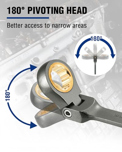 WORKPRO 17 mm Flex-Head Ratcheting Combination Wrench, Cr-V Constructed, Nickel Plating, 72-Teeth, 12 Point Design, Metric - size: 17 mm, style: Nickel Plating