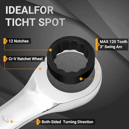 16-Piece Ratcheting Wrench Set, Combination Wrench Set, with Organizer, MM/Metric Max 120-tooth Chromium Vanadium Combination Wrench