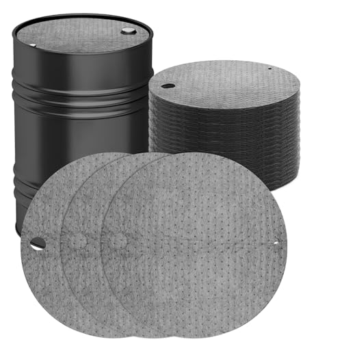 AHIER 20PCS Oil Absorbent Pads, Oil Absorbing Pads for 55 Gallon Drums Barrel 22" Diameter Drum Lid Oil Mat with Holes, Gray