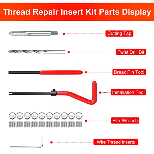 Thread Repair Kit M5 X 0.8mm, Metric Thread Repair Insert Kit | Compatible Hand Tool Set for Damaged Thread and Auto Repairing - size: Metric,M5×0.8mm
