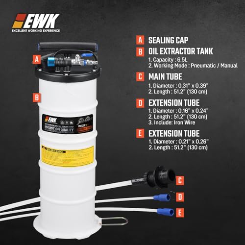 EWK Oil Change Bundle, 6.5L Pneumatic/Manual Fluid Extractor Pump + Flexible Reusable Funnel, Complete DIY & Pro Kit for Clean, Fast, Mess-Free Engine Maintenance - size: 6.5L + Flexible Oil Funnel