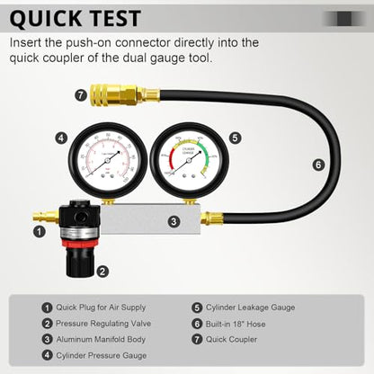 YSTOOL Cylinder Leak Down Tester Automotive Kit Gasoline Engine Compression Dual Gauge Leakdown Detector Tool Set for Pressure Check & Leakage Rate Test with Extension Rod Black - color: Black