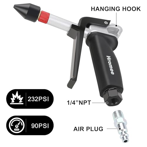 Hromee High Flow Air Blow Gun with 1/8-Inch Rubber Tip Set, Air Dust Gun Nozzle Compressor Accessories with 1/2-Inch Adapter