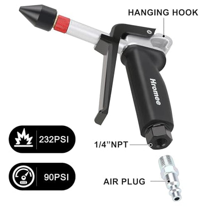 Hromee High Flow Air Blow Gun with 1/8-Inch Rubber Tip Set, Air Dust Gun Nozzle Compressor Accessories with 1/2-Inch Adapter