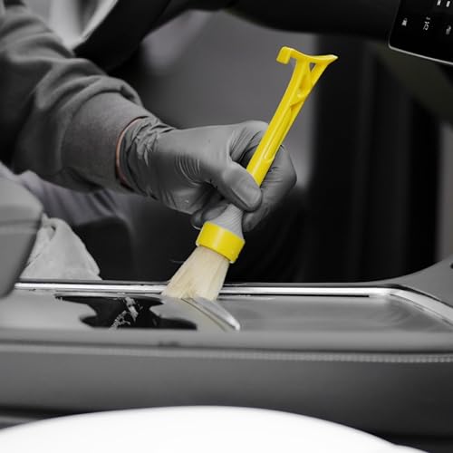 Boars Hair Detailing Brush, 3 in 1 Patent Pending in House Design from Proper. Detail Automotive Interior or Exterior, get Professional Results with Proper Detail Brushes Car Detailing - color: Yellow - Boars Hoar