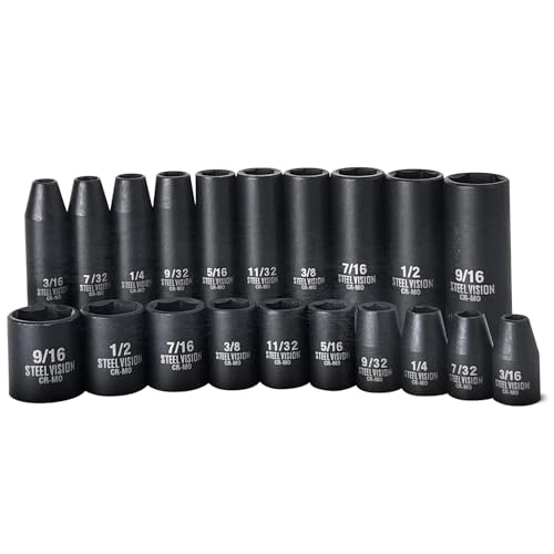 Steel Vision Tools 20-Piece 1/4-Inch Drive SAE Impact Socket Set, Deep & Standard, CR-MO Steel, Laser-Etched Sizes, Heavy-Duty Storage Case, Professional-Grade Performance - size: 1/4" 20pc