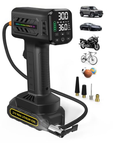 Tire Inflator Portable Air Compressor, 160 PSI Cordless Tire Inflator with 10,000mAh Battery & 12V DC, Auto Shut-Off Digital Display, Replaceable Hose for Car SUV Motorcycle Bike Balls - Black - color: Black