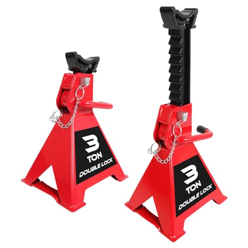 Big RED Torin 3 Ton Steel Heavy Duty Jack Stands: Double Locking Pins - Red, 1 Pair (2 Pack) - size: 3 ton, style: Double Locking Heavy Duty