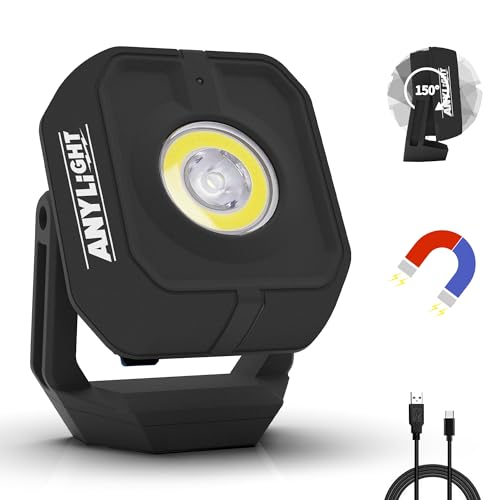 Led Work Light with 4 Modes,1200LM Portable COB Magnetic Light, Recharge Spotlight and Floodlight,150° Rotate IP65 Waterproof for Car Repair and Camping, Black (1 Pack Without Hook) - color: Black