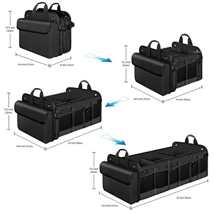 HAOKAY Collapsible Trunk Organizer with Insulated Leakproof Cooler Bag,Removable Lid,Adjustable Securing Straps,3 Compartments 5 in 1 Trunk Organizer for SUV,Truck,Sedan Jeep （95L - size: 3 Compartments with Cooler