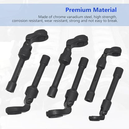 6PCS Long Flex Head Crows Foot Line Wrench Set with 3/8" Drive, Diesel Injector Fuel Line Sockets Wrench Set, Metric Crowfoot Wrenches for 12/14/16/17/18/19mm Nuts with 180° Flexible Head - size: 6pcs