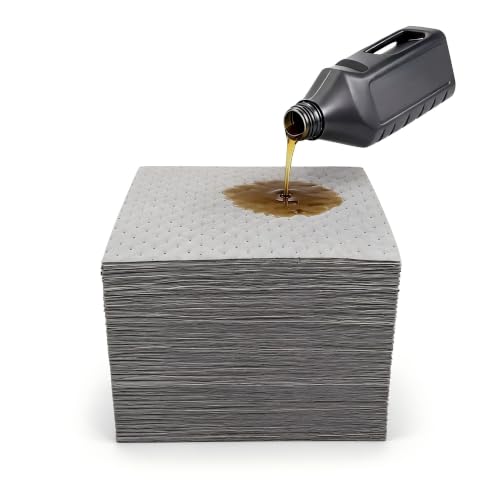 Heavy Duty 9.8" x 13" Oil Absorbent Pads 100 Pack, Absorbent Pads | Absorbs Up 12oz Per Pad |Absorbs Oil & Water | Fast Wicking | Locks in Liquids | For Garage Workshop Factory Repair Cleanup - color: Gray, size: 9.8" x 13" x 2 mm 100pcs