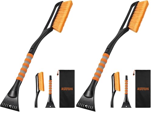 AstroAI 27" Snow Brush and Ice Scrapers for Car Windshield, Detachable Snow Scrapers with Ergonomic Foam Grip for Cars, Trucks, SUVs (Heavy Duty ABS, PVC Brush, Orange) (Pack of 2) - color: Orange, size: Small (27inch) (Pack of 2)