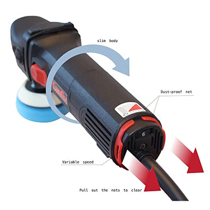 Mini Rotary Car Polisher Machine Buffing with Pads and M14 Extension Shafts