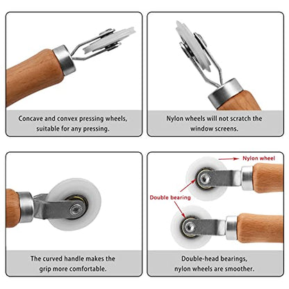BAYTORY 3Pcs Screen Rolling Tool Kit for Installing Door Mesh Screens Window | Window Screen Spline Roller Tool with Wooden Handle and Nylon Bearing Wheels - style: Nylon
