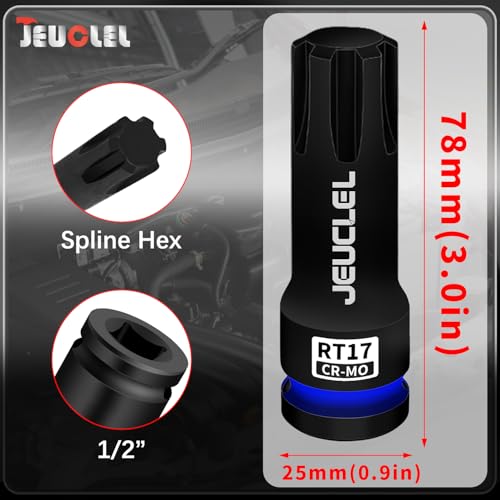 RT17 Spline Bit Socket, 1/2" Drive Spline Hex 6 Point Impact Socket | 3-Inch, Cr-Mo Steel, Lengthen Screwdriver Adapter for Electric Ratchet Wrenches, Fastening Screws, Socket Wrench, Head Drill - size: RT17