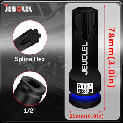 RT17 Spline Bit Socket, 1/2" Drive Spline Hex 6 Point Impact Socket | 3-Inch, Cr-Mo Steel, Lengthen Screwdriver Adapter for Electric Ratchet Wrenches, Fastening Screws, Socket Wrench, Head Drill - size: RT17