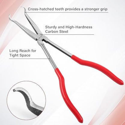 TOOLEAGUE 3Pcs Extra Long Hose Gripper Pliers Set, 11" Long Reach Pliers,5/16-Inch, 1/2-Inch, 3/4-Inch Dia,O-shape Tip Craft Repairing Tool,Offset Spark Plug Boot Removal Tool - size: 3pcs,11"