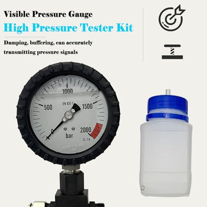 Automotive Common Rail Diesel High Pressure Tester Kit Fuel Pressure Gauge Tester Diesel Injector Tester Fuel Injection Pressure Detection Tool with Injector Pipe Blanks for Car 2000 Bar