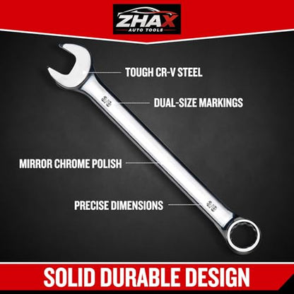 zhax 3/8" SAE Combination Wrench, 12 Point Box End, 15 Degree Offset Design, Mirror Polish Finish, Forged CR-V Steel, Hand Tools for Mechanics, Ideal for Auto and Home Repair - size: 3/8"