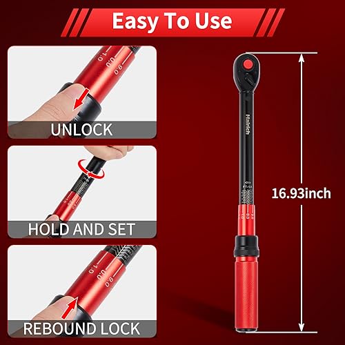Hairich torque wrench 1/2, 10-170ft.lb/13.6-230Nm, ±3% HIGH PRECISION | 1/2 Inch Drive Click Torque Wrench, Dual-direction Torque Wrenches 72-tooth with Dual Range Scales, High Precision For Car - size: 10-170 FT.LB