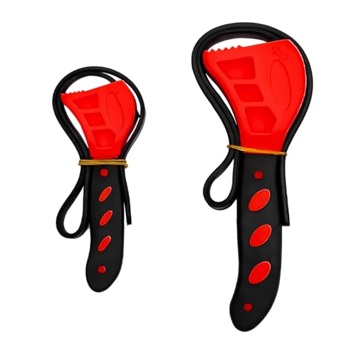 2PCS Car Strap Wrench Set, 6" and 8" Rubber Vehicle Oil Filters Strap Wrenches, Adjustable Automotive Plumbing Jar Opener Tool Accessories, Universal for SUV Sedan Truck (Red) - color: Red