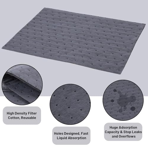 E-SDS 100 Pcs Oil Absorbent Pads 13"x10" Heavy Duty Oil Spill Mat for Garage Workshop & Kitchen, Absorbing Oil, Grease, Coolant Fast (Gray)