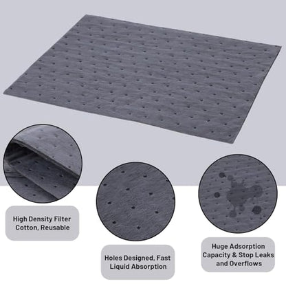 E-SDS 100 Pcs Oil Absorbent Pads 13"x10" Heavy Duty Oil Spill Mat for Garage Workshop & Kitchen, Absorbing Oil, Grease, Coolant Fast (Gray)