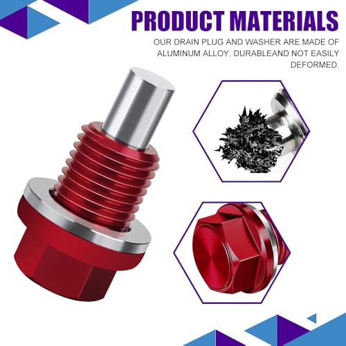 M14×1.5 Magnetic Oil Drain Plug, Transmission Oil Plug, Oil Pan Sump Drain Nut Bolt Screw Repair Kit, Car Magnetic Oil Drain Plug Removal Tool for Honda, Mazda, Suzuki, Jeep, Odyssey - color: Red