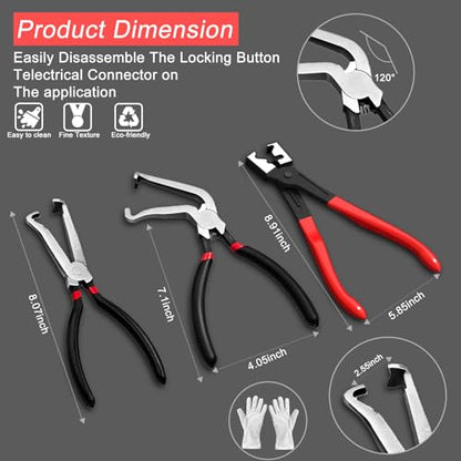 Electrical Disconnect Pliers for Cars: 3 Pieces Rapid Disconnector Pliers Set - Automotive Connector And Fuel Line Clip Remover Tools for Cars, Trucks Repair with Rapid Disconnector and 2 Pair Golves