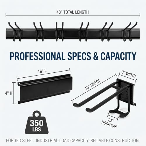 Aking Ace 96-Inch Heavy Duty Wall Mount Garden Tool Organizer for Garage | Adjustable hangers perfect for shovels, rakes, and Garage Tools, Heavy-duty rack holds 700lbs. Ideal for shed organization - size: 96inch