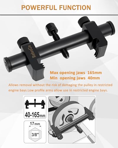 Universal Adjustable Crankshaft Pulley Puller Removal Tool, Ribbed Drive Crankshaft Pulley Remover, AC Pulley Puller Ribbed Puller for Crankshafts, Alternators, A/C Units & Water Pumps (35mm-160mm)
