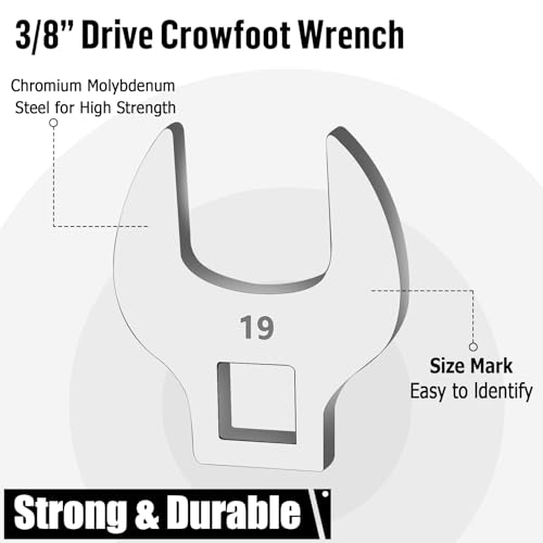 3/8 Inch Drive Crowfoot Wrench Set,11 Pieces Metric Crows Foot Wrenches with Clip-on Organizer Flare Nut Open End Wrench Tool for Mechanics Automotive Repair Work Hard-To-Reach Areas