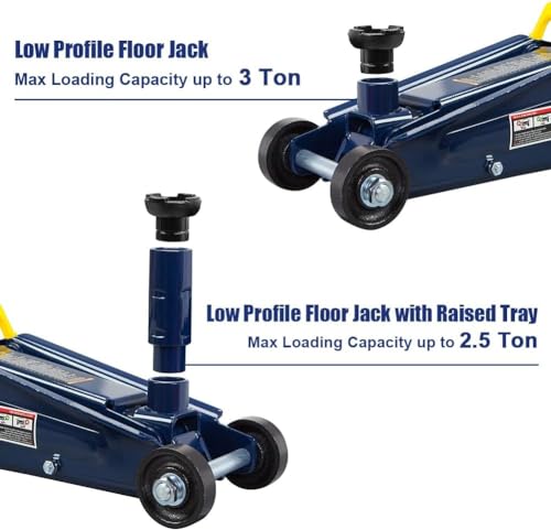 3 Ton (6,000 lbs) Low Profile Heavy Duty Steel Hydraulic Floor Jack with Single Piston Pump, Lifting Range 5-11/16" to 21", for Car, SUV and Truck, Blue - color: blue