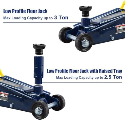 3 Ton (6,000 lbs) Low Profile Heavy Duty Steel Hydraulic Floor Jack with Single Piston Pump, Lifting Range 5-11/16" to 21", for Car, SUV and Truck, Blue - color: blue