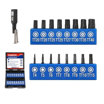 WORKPRO 16pcs Security Torx Bit Set, S2 Steel Star Bit Set, CNC Machined 1" Tamper Proof Torx Screwdriver with Magnetic Tips, 1/4 Inch Hex Shank, Tamper Resistant Fastener Driv in Storage Box