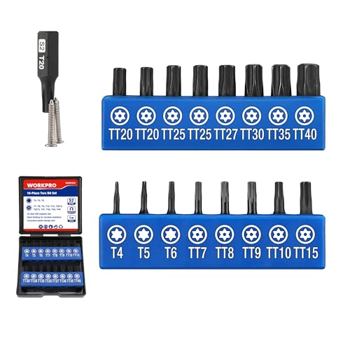 WORKPRO 16pcs Security Torx Bit Set, S2 Steel Star Bit Set, CNC Machined 1" Tamper Proof Torx Screwdriver with Magnetic Tips, 1/4 Inch Hex Shank, Tamper Resistant Fastener Driv in Storage Box