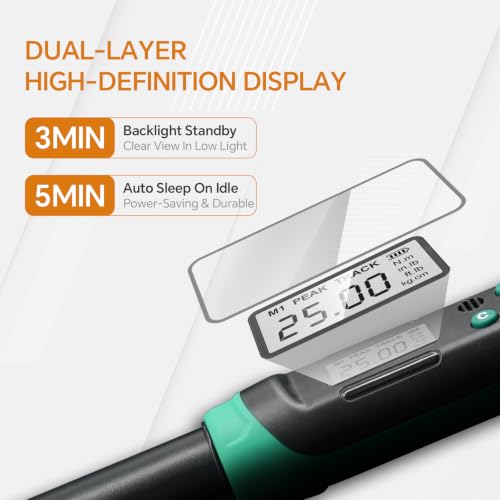 Marsram 3/8" Digital Adjustable Torque Wrench, 35mm Open-End & Ratchet Head | 6.8-135N.m / 5-99.6Ft.lb, Interchangeable Electronic Torque Wrench, With Buzzer & LED, For HVAC Car Moto Repair