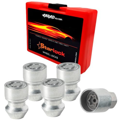 Farad H1/E Galvanized Silver Lug Nut Wheel-Locks Kit Suitable for Hyundai Tucson (M12 X 1.5 Thread Size) - Set of 4 Lug Nuts + 1 Key