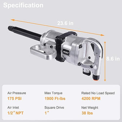 ERGOMASTER Air Impact Wrench Gun 1 Inch High Torque, Pneumatic Impact Wrench Set Heavy Duty with D Handle, Carrying Case, 4200 RPM, for Car, Equipment Repair