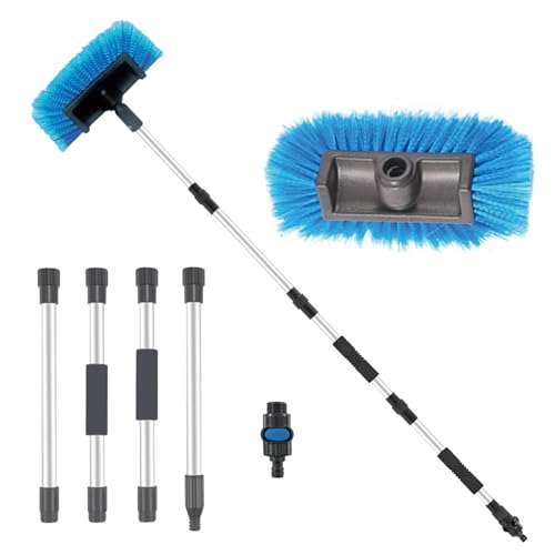 72" Long Handle Car Wash Brush with Hose Attachment, Flow-Through Soft Bristle Five-Sided Brush - style: 72" Car Wash Brush